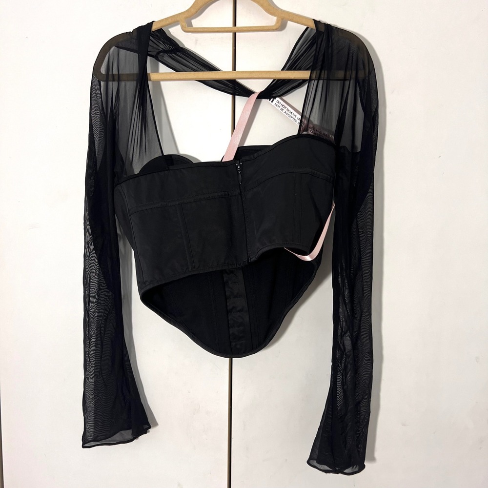 House of CB‎ Mina Corset Top Womens L Black Mesh Long Sleeves Sexy Goth Party - Picture 3 of 8
